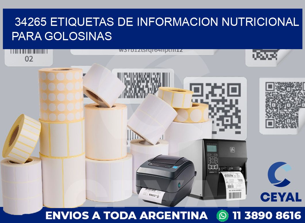 34265 ETIQUETAS DE INFORMACION NUTRICIONAL PARA GOLOSINAS