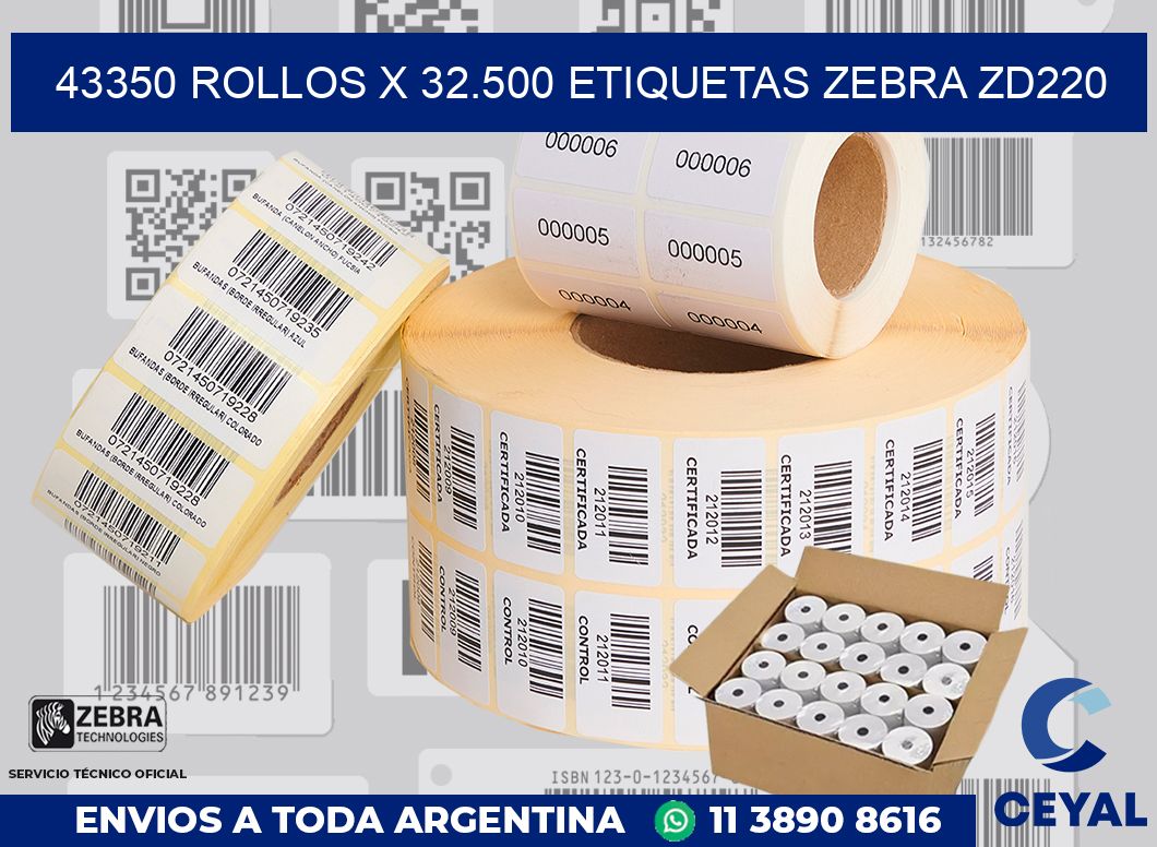 43350 Rollos x 32.500 etiquetas zebra zd220