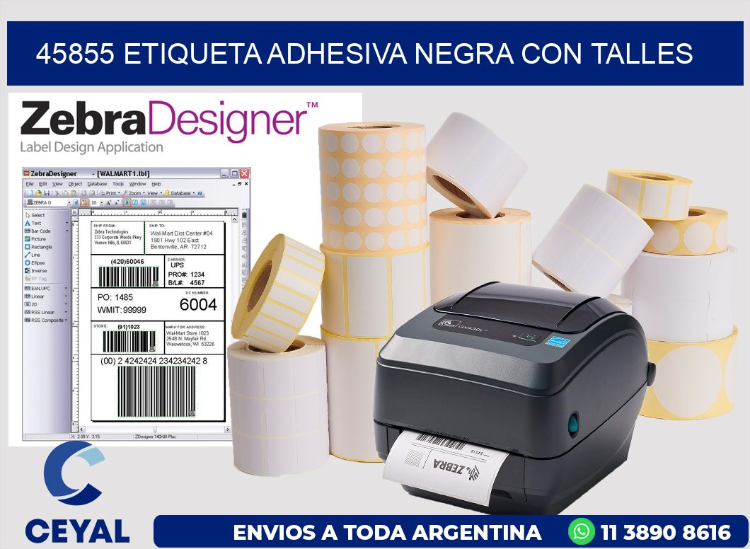 45855 ETIQUETA ADHESIVA NEGRA CON TALLES