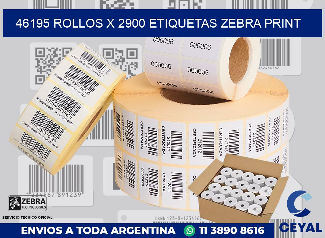 46195 Rollos x 2900 etiquetas zebra print