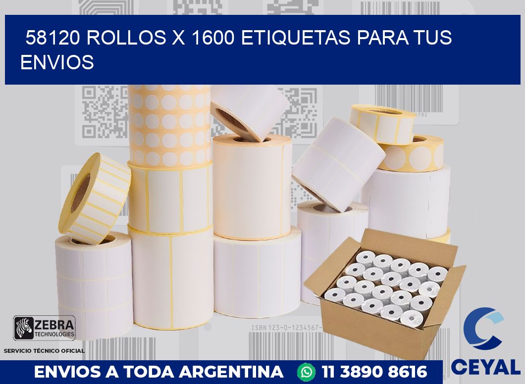 58120 Rollos x 1600 etiquetas para tus envios