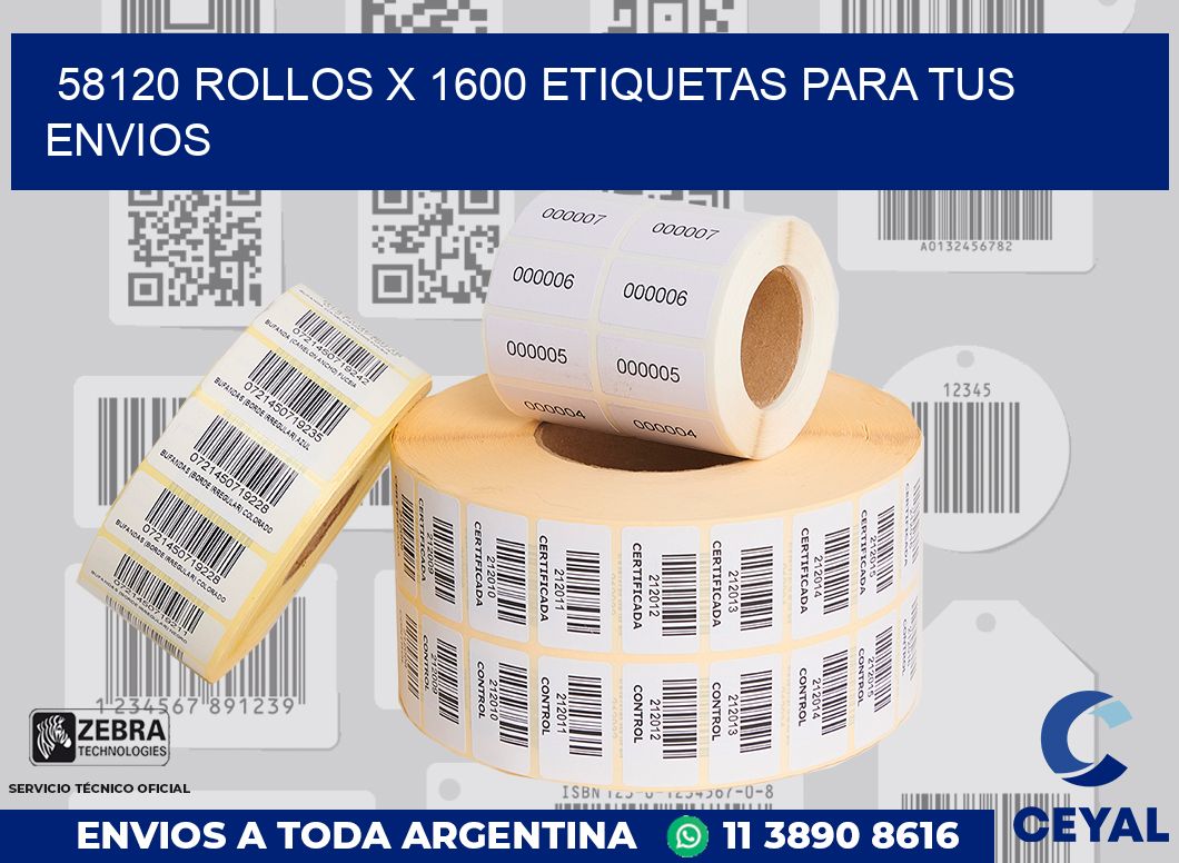 58120 Rollos x 1600 etiquetas para tus envios