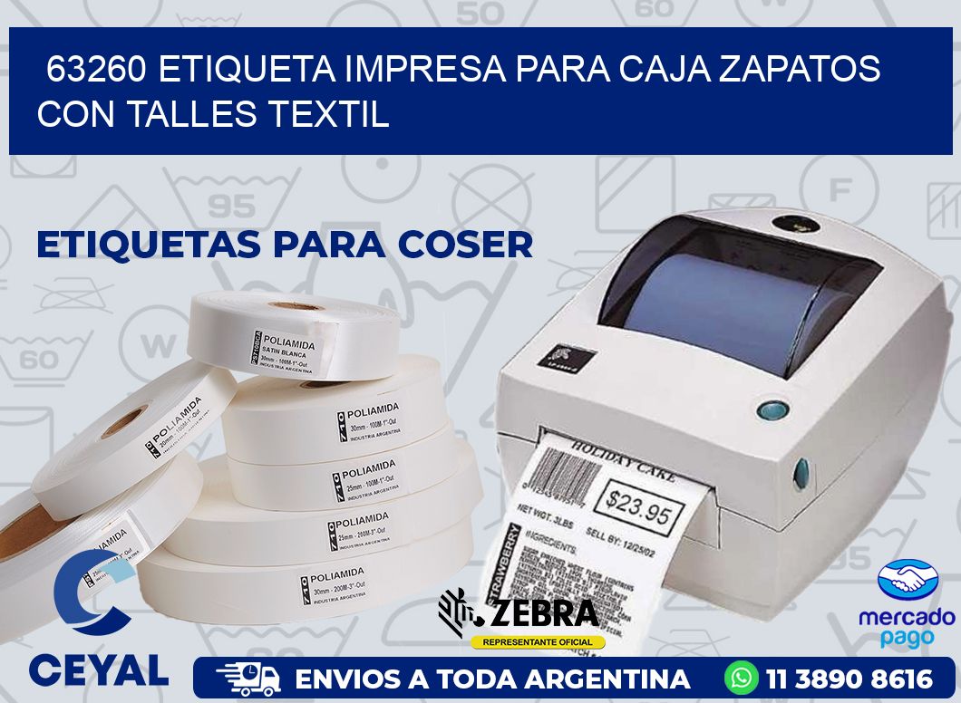 63260 ETIQUETA IMPRESA PARA CAJA ZAPATOS CON TALLES TEXTIL
