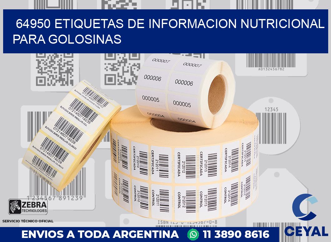 64950 ETIQUETAS DE INFORMACION NUTRICIONAL PARA GOLOSINAS