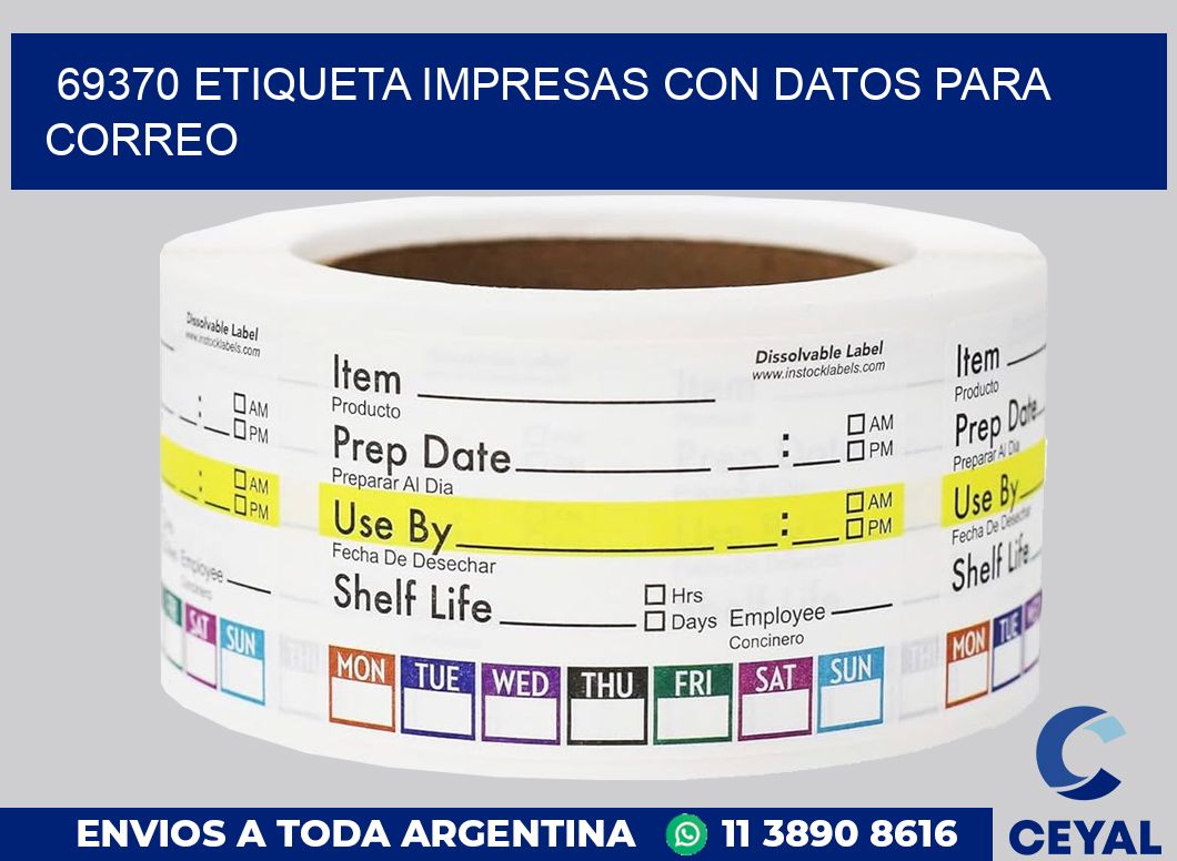 69370 ETIQUETA IMPRESAS CON DATOS PARA CORREO