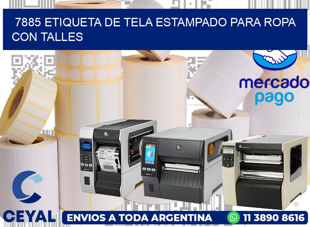 7885 ETIQUETA DE TELA ESTAMPADO PARA ROPA CON TALLES