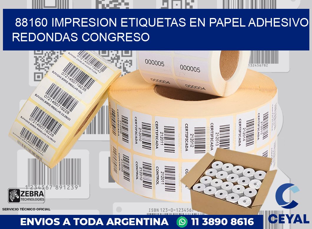 88160 IMPRESION ETIQUETAS EN PAPEL ADHESIVO REDONDAS CONGRESO