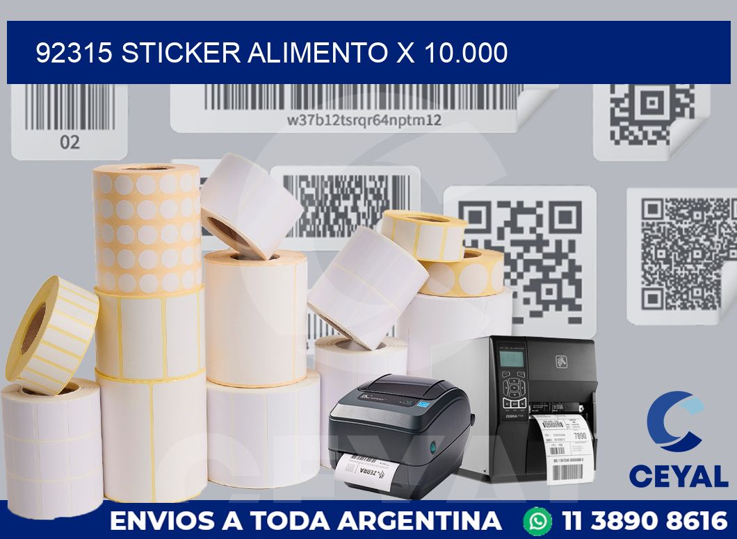 92315 sticker alimento x 10.000
