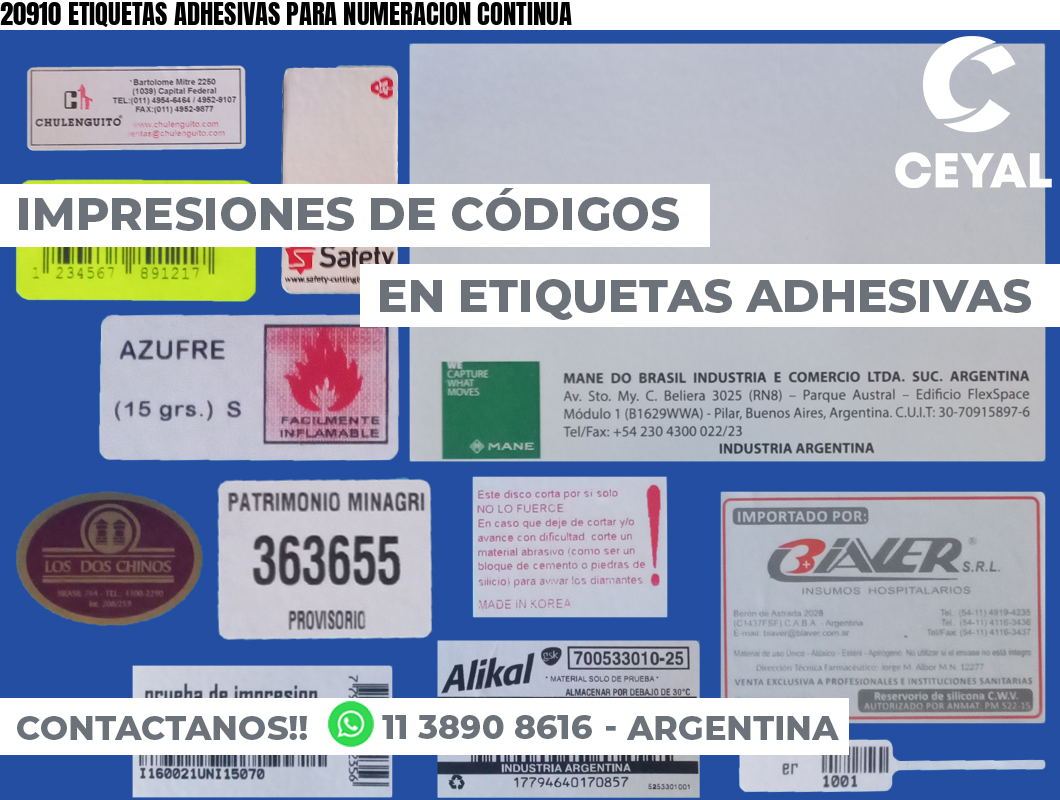 20910 ETIQUETAS ADHESIVAS PARA NUMERACION CONTINUA