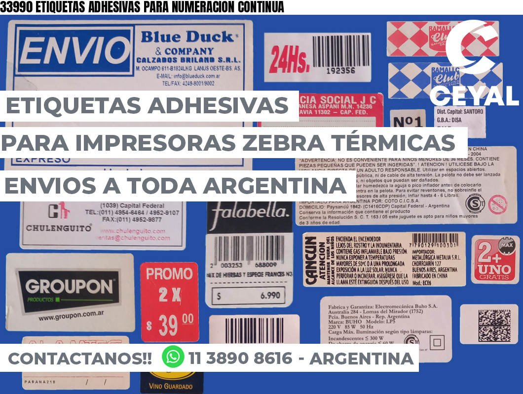 33990 ETIQUETAS ADHESIVAS PARA NUMERACION CONTINUA