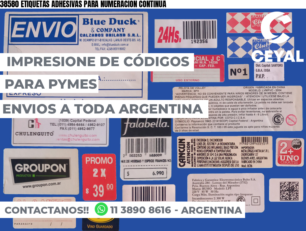 38580 ETIQUETAS ADHESIVAS PARA NUMERACION CONTINUA