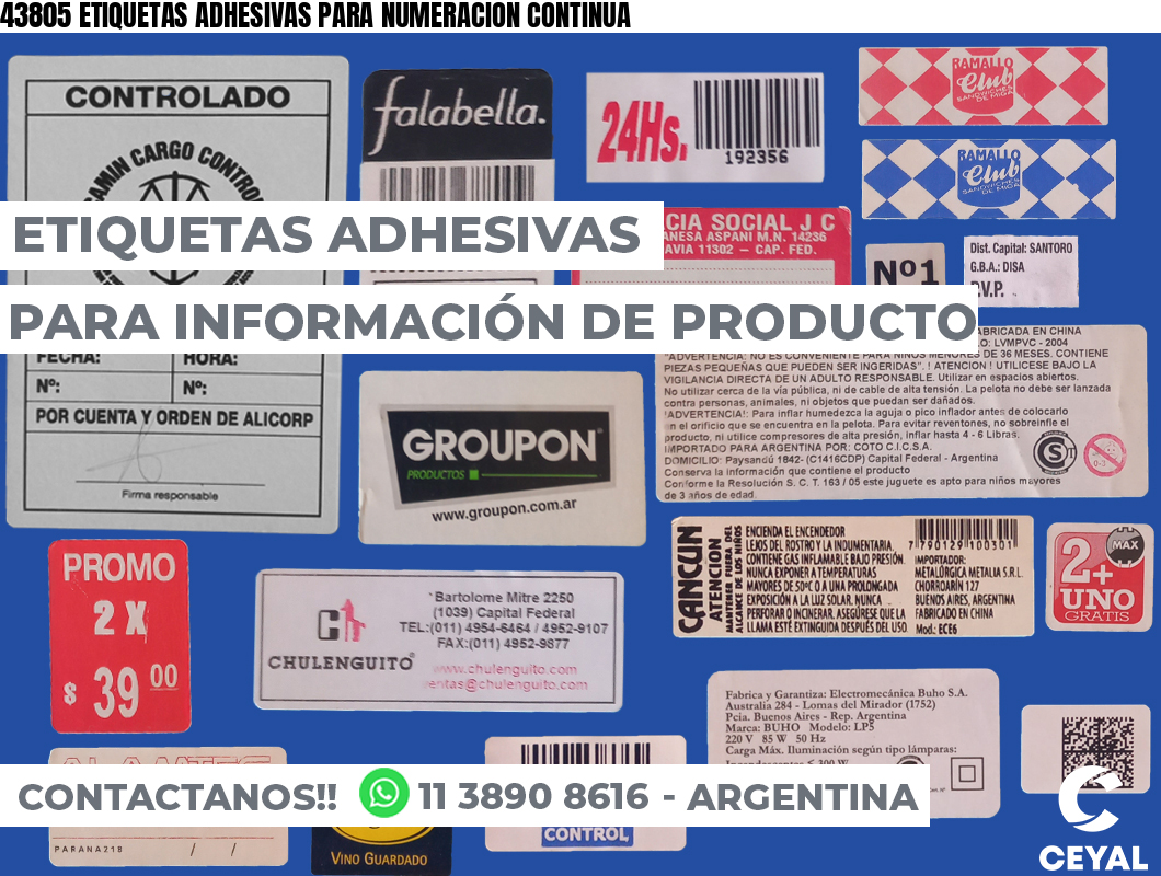 43805 ETIQUETAS ADHESIVAS PARA NUMERACION CONTINUA