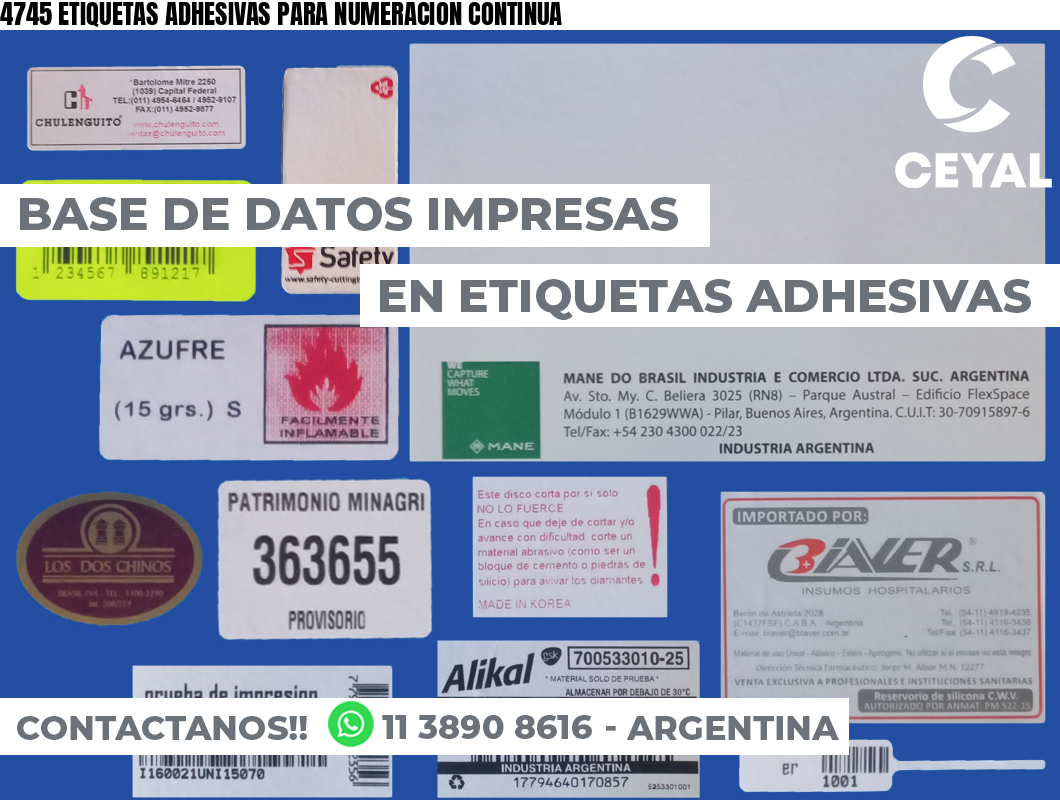 4745 ETIQUETAS ADHESIVAS PARA NUMERACION CONTINUA
