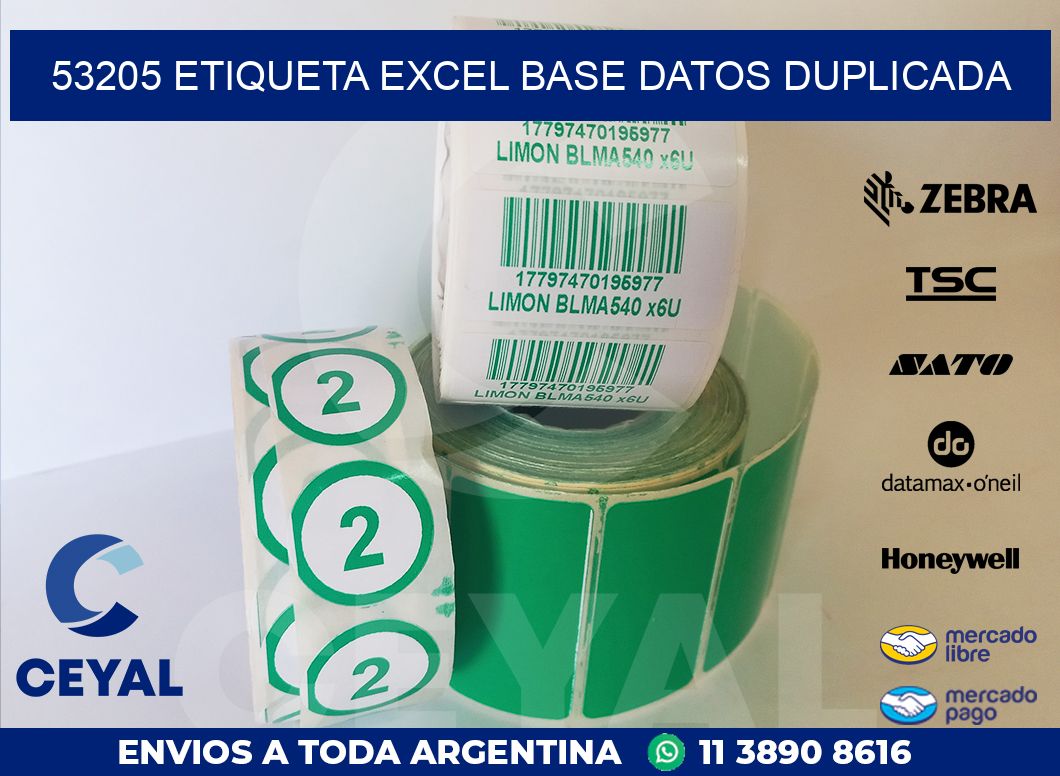 53205 etiqueta excel base datos duplicada