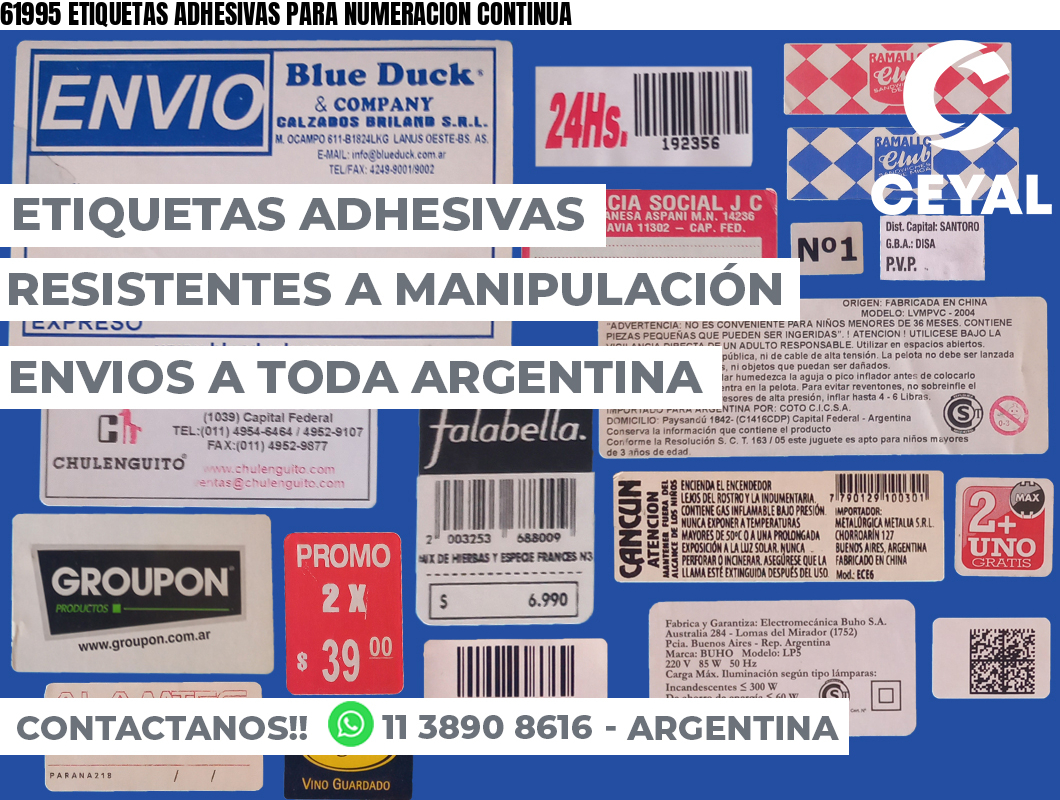 61995 ETIQUETAS ADHESIVAS PARA NUMERACION CONTINUA