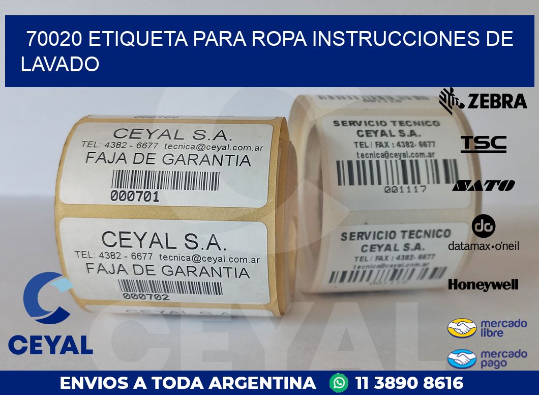 70020 ETIQUETA PARA ROPA INSTRUCCIONES DE LAVADO