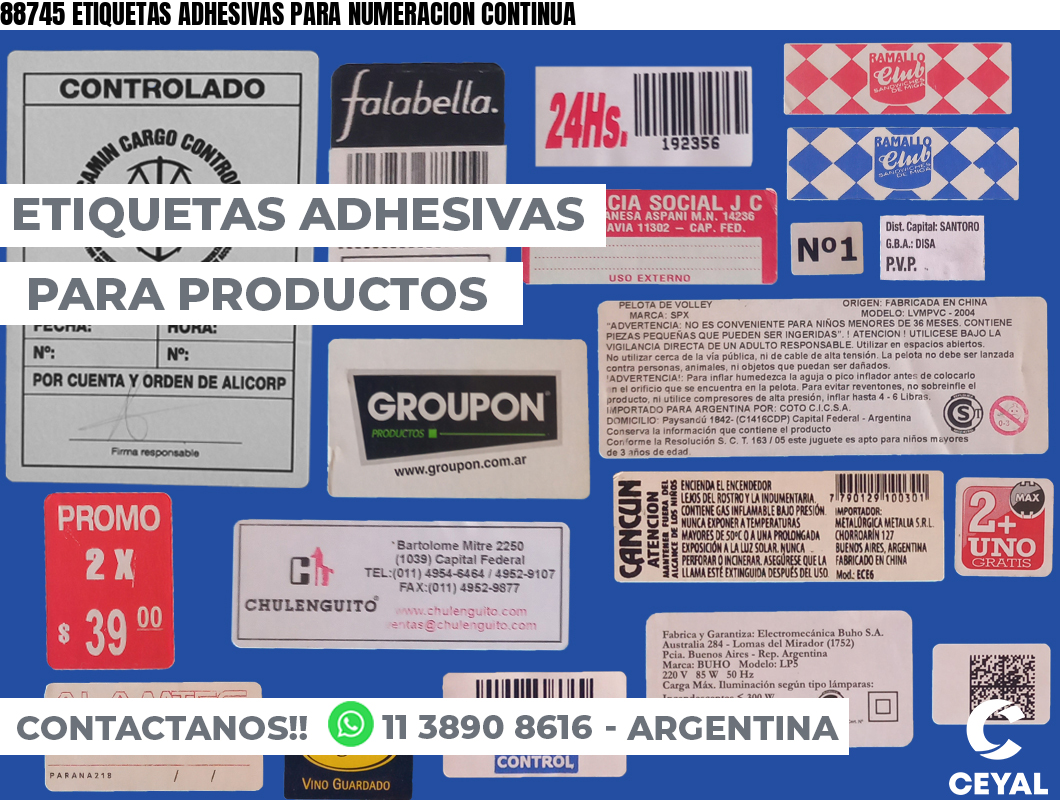 88745 ETIQUETAS ADHESIVAS PARA NUMERACION CONTINUA