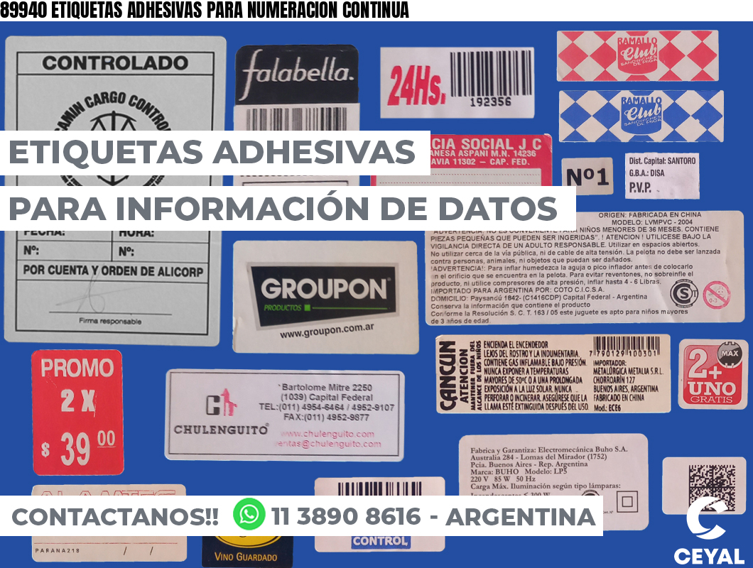 89940 ETIQUETAS ADHESIVAS PARA NUMERACION CONTINUA