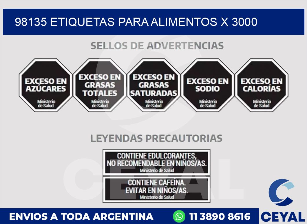 98135 ETIQUETAS PARA ALIMENTOS x 3000