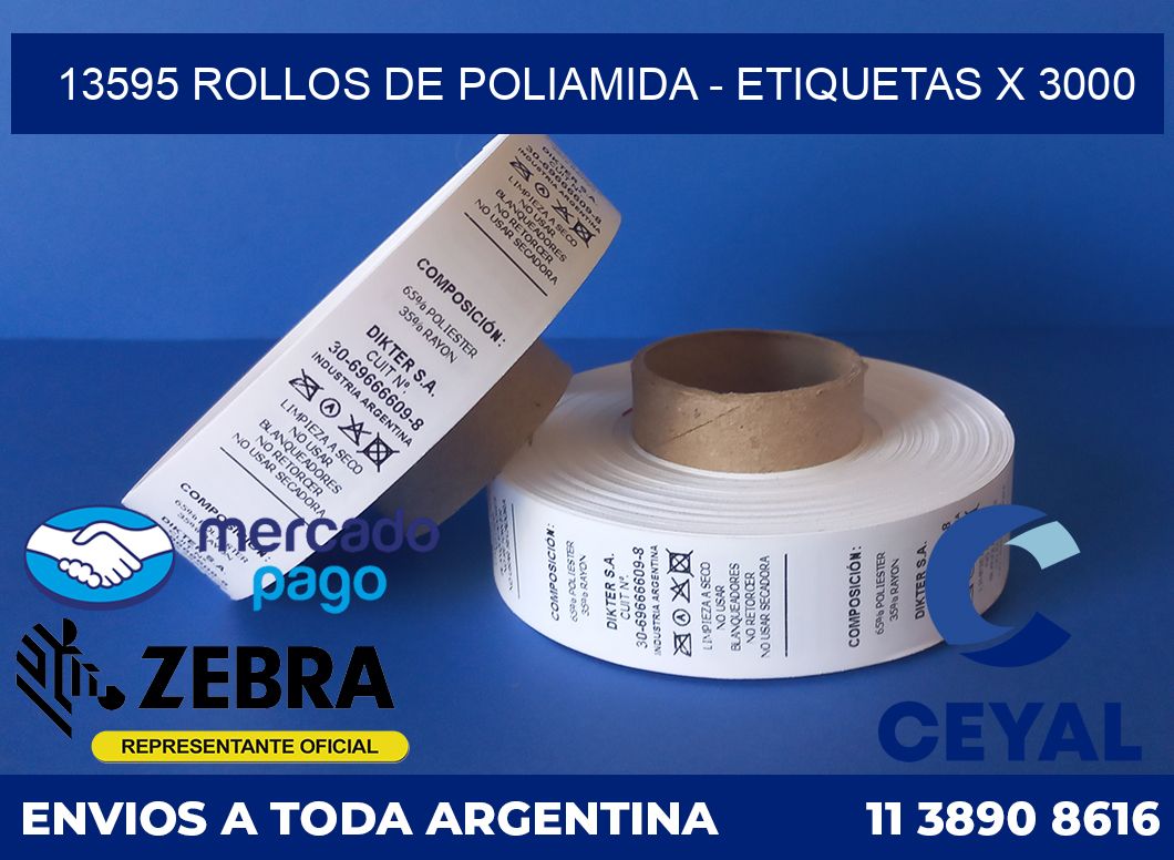 13595 ROLLOS DE POLIAMIDA - ETIQUETAS X 3000