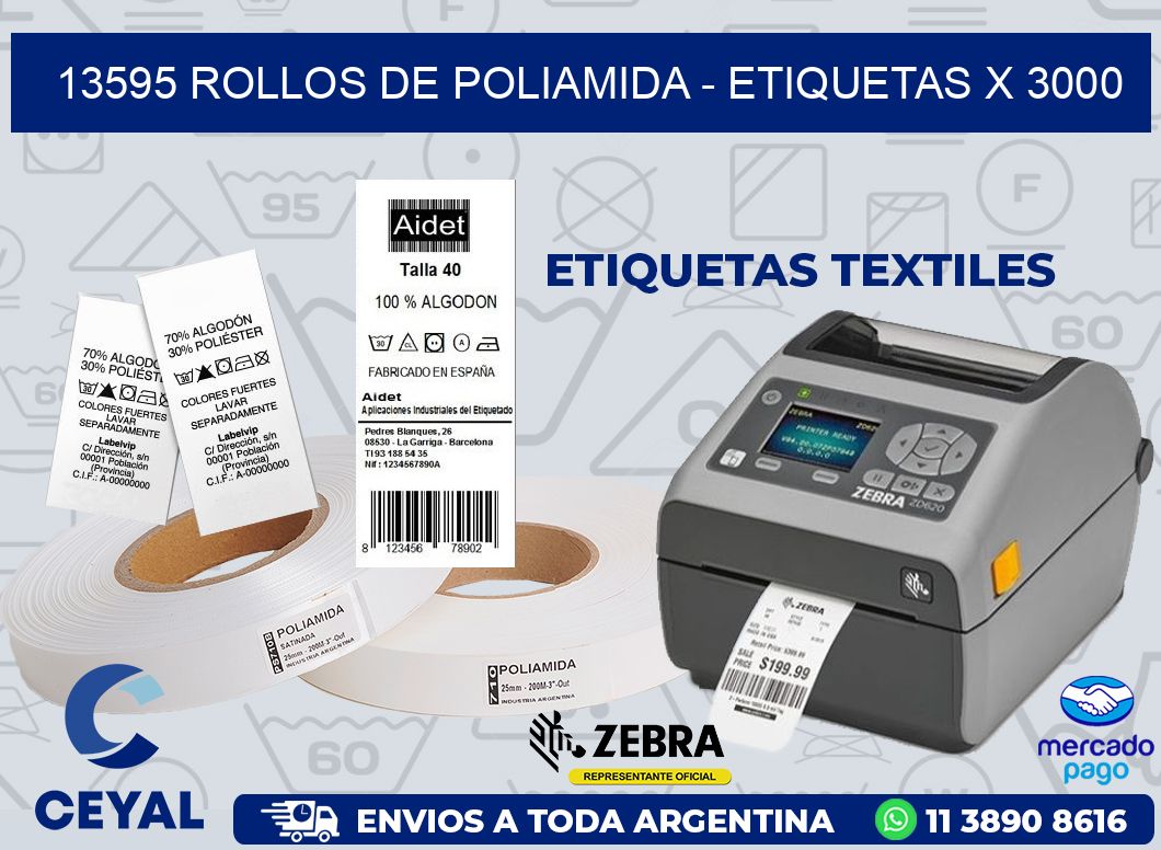 13595 ROLLOS DE POLIAMIDA - ETIQUETAS X 3000