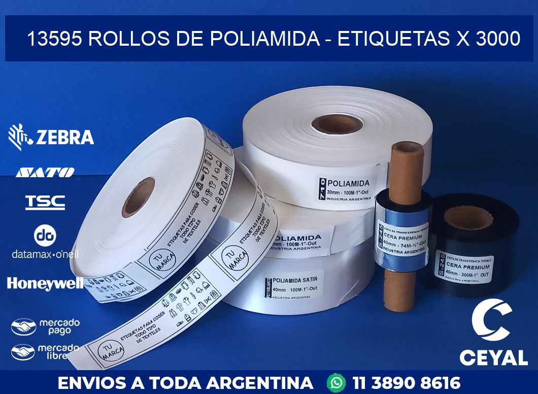 13595 ROLLOS DE POLIAMIDA - ETIQUETAS X 3000