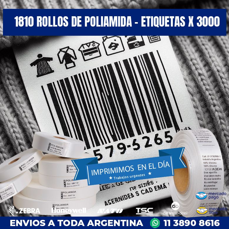 1810 ROLLOS DE POLIAMIDA – ETIQUETAS X 3000