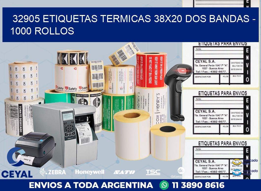 32905 ETIQUETAS TERMICAS 38X20 DOS BANDAS - 1000 ROLLOS