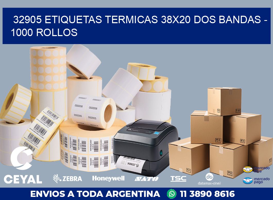 32905 ETIQUETAS TERMICAS 38X20 DOS BANDAS - 1000 ROLLOS