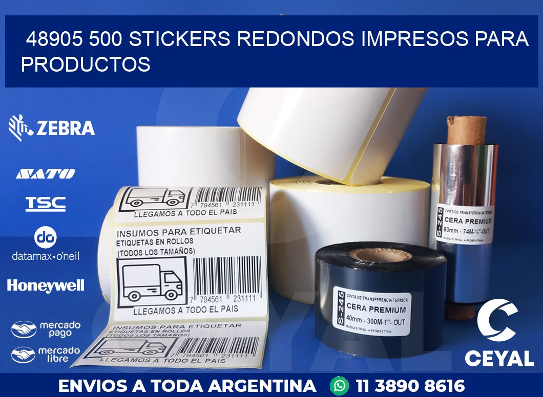 48905 500 STICKERS REDONDOS IMPRESOS PARA PRODUCTOS