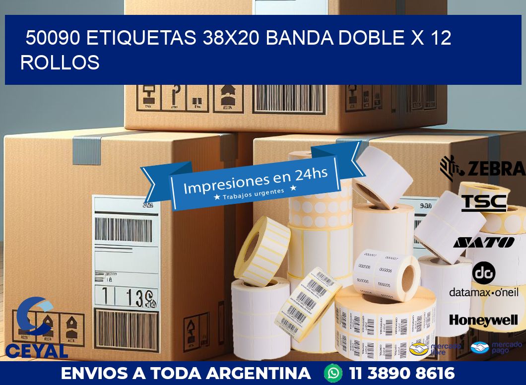 50090 ETIQUETAS 38X20 BANDA DOBLE X 12 ROLLOS