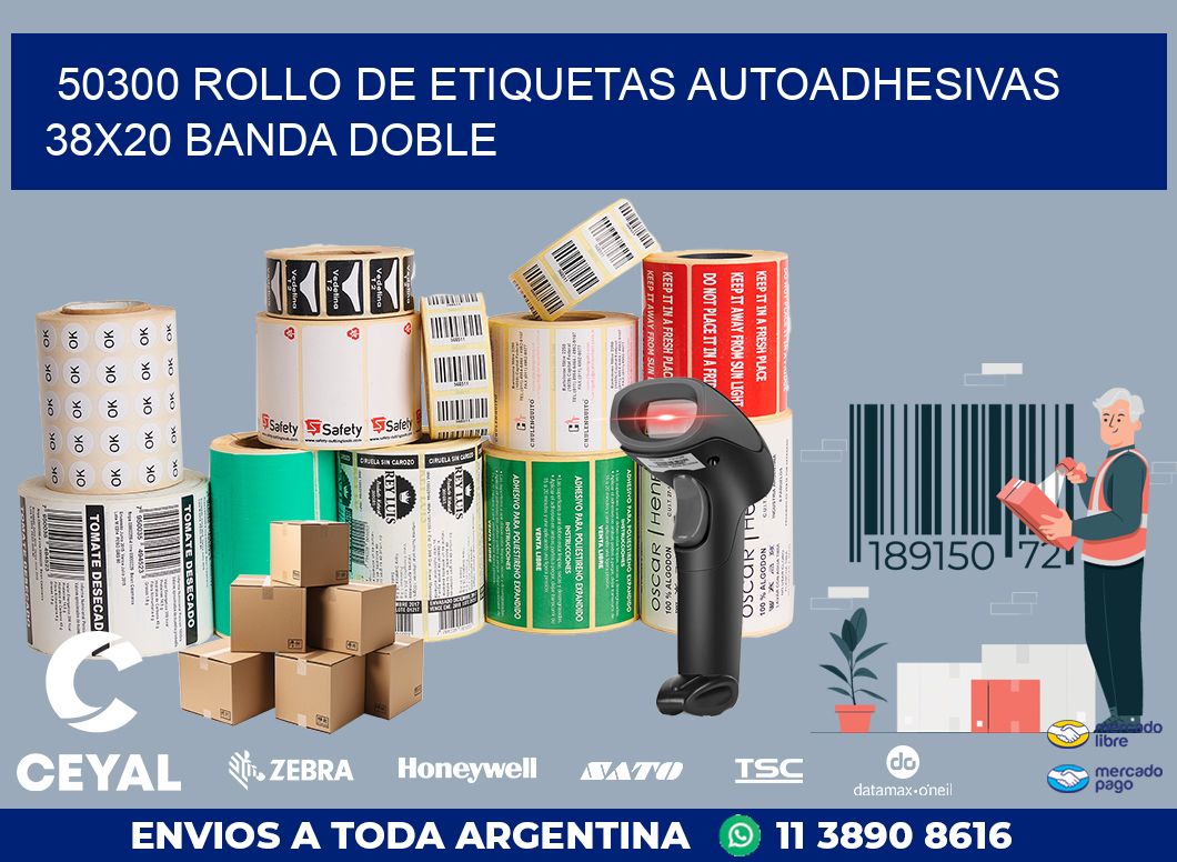 50300 ROLLO DE ETIQUETAS AUTOADHESIVAS 38X20 BANDA DOBLE