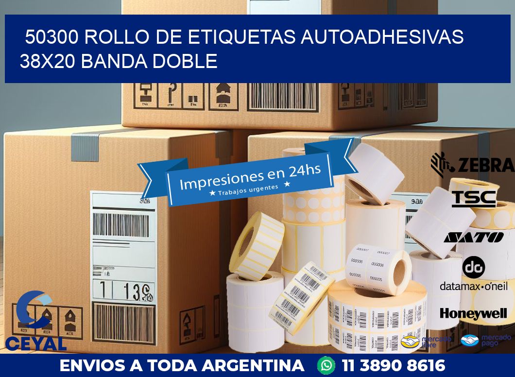 50300 ROLLO DE ETIQUETAS AUTOADHESIVAS 38X20 BANDA DOBLE