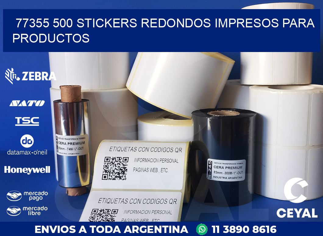 77355 500 STICKERS REDONDOS IMPRESOS PARA PRODUCTOS