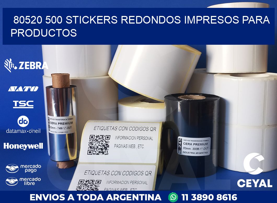 80520 500 STICKERS REDONDOS IMPRESOS PARA PRODUCTOS