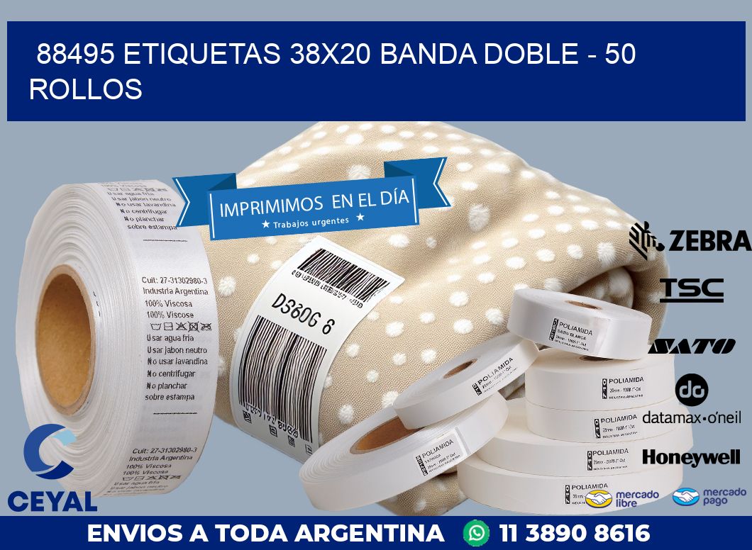 88495 ETIQUETAS 38X20 BANDA DOBLE – 50 ROLLOS