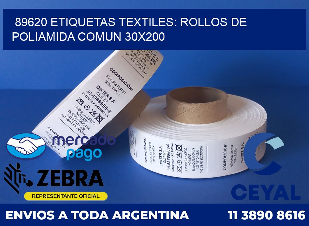 89620 ETIQUETAS TEXTILES: ROLLOS DE POLIAMIDA COMUN 30X200