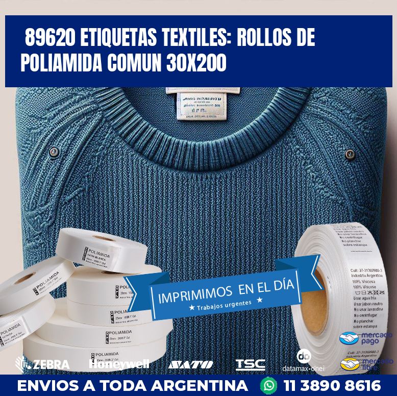 89620 ETIQUETAS TEXTILES: ROLLOS DE POLIAMIDA COMUN 30X200