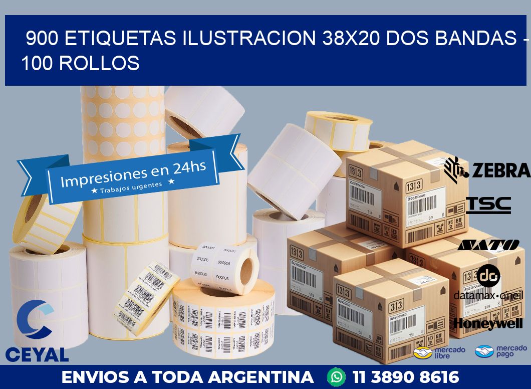 900 ETIQUETAS ILUSTRACION 38X20 DOS BANDAS – 100 ROLLOS