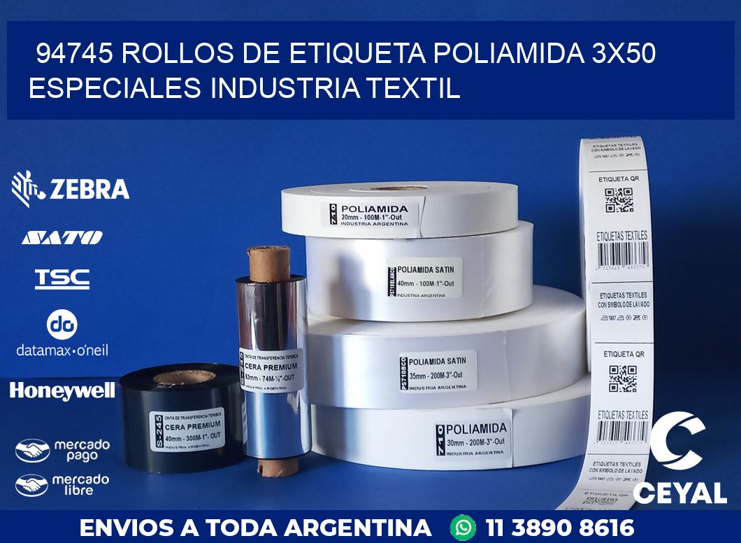 94745 ROLLOS DE ETIQUETA POLIAMIDA 3X50 ESPECIALES INDUSTRIA TEXTIL
