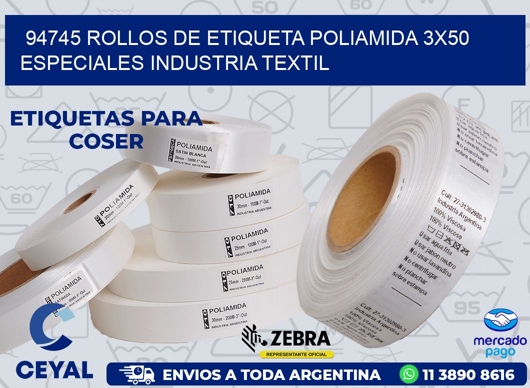 94745 ROLLOS DE ETIQUETA POLIAMIDA 3X50 ESPECIALES INDUSTRIA TEXTIL
