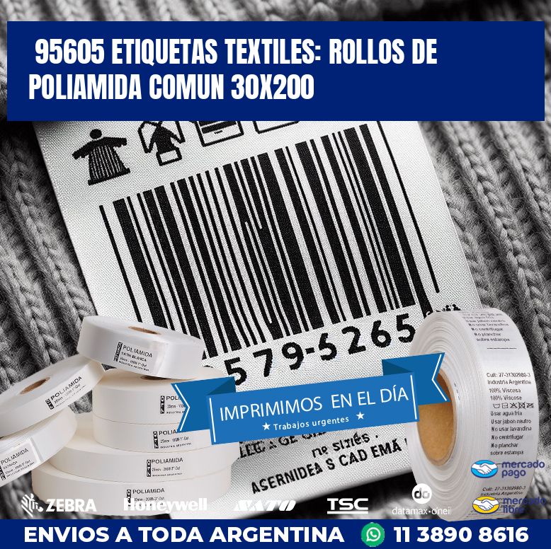 95605 ETIQUETAS TEXTILES: ROLLOS DE POLIAMIDA COMUN 30X200