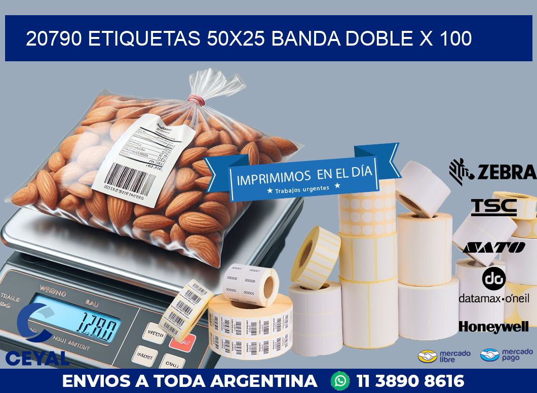 20790 ETIQUETAS 50X25 BANDA DOBLE X 100