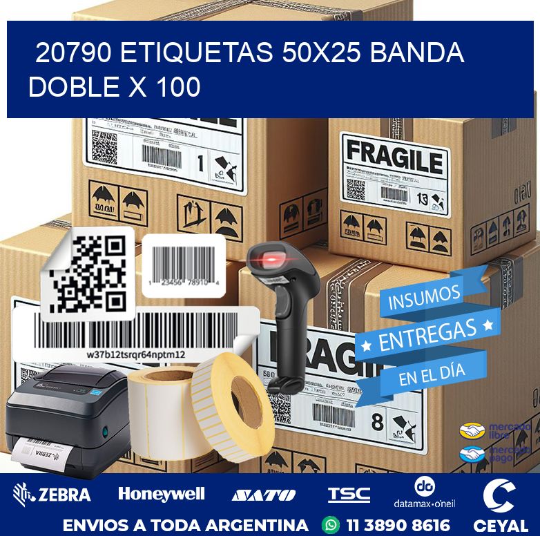 20790 ETIQUETAS 50X25 BANDA DOBLE X 100