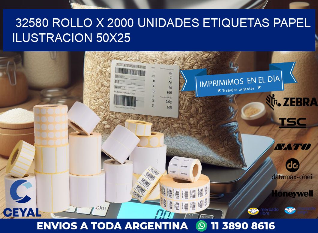 32580 ROLLO X 2000 UNIDADES ETIQUETAS PAPEL ILUSTRACION 50X25