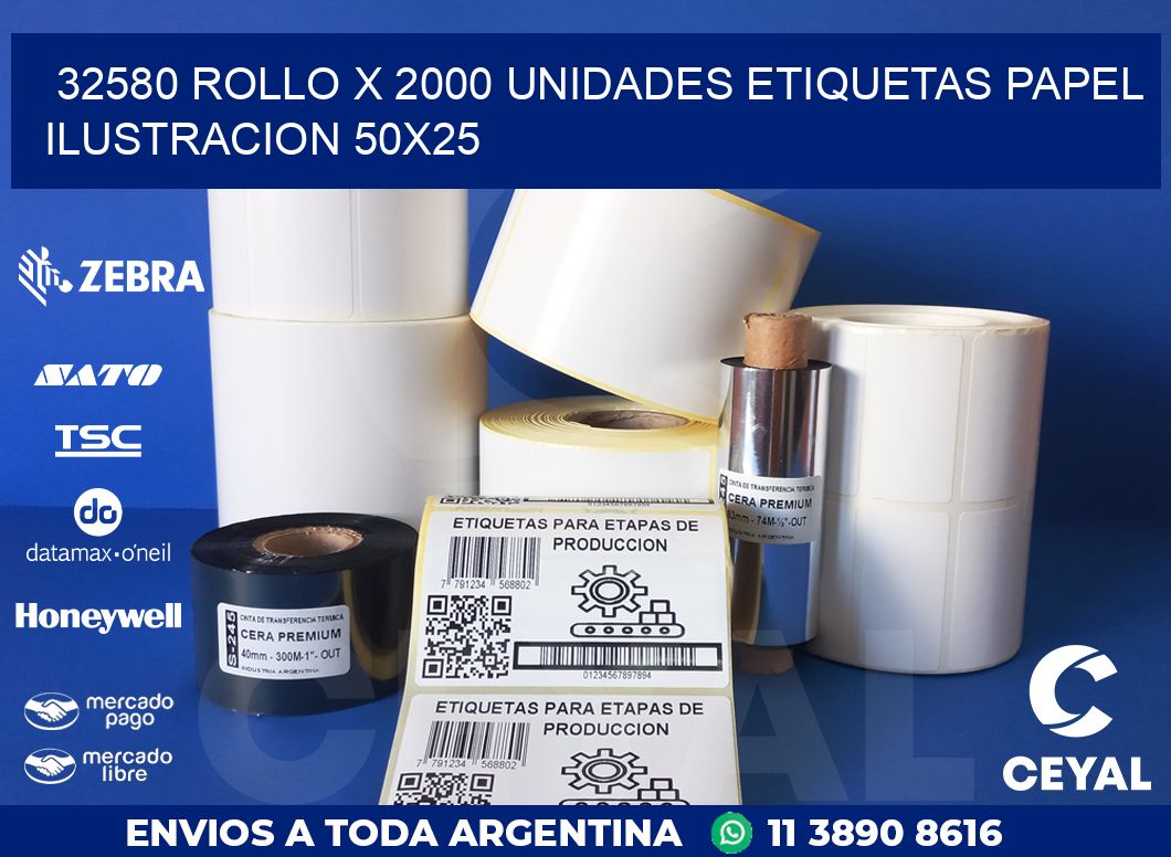 32580 ROLLO X 2000 UNIDADES ETIQUETAS PAPEL ILUSTRACION 50X25