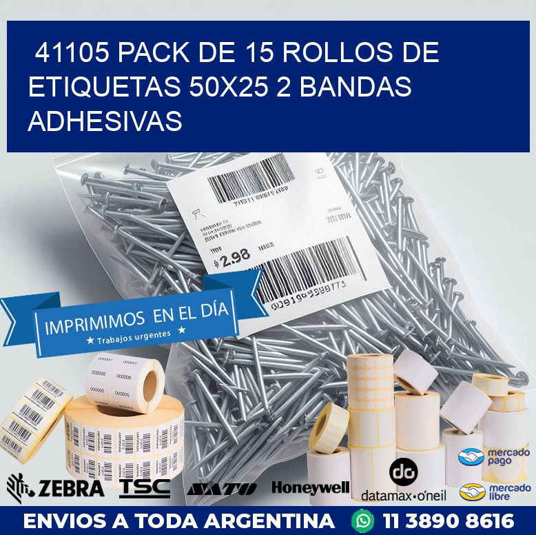 41105 PACK DE 15 ROLLOS DE ETIQUETAS 50X25 2 BANDAS ADHESIVAS