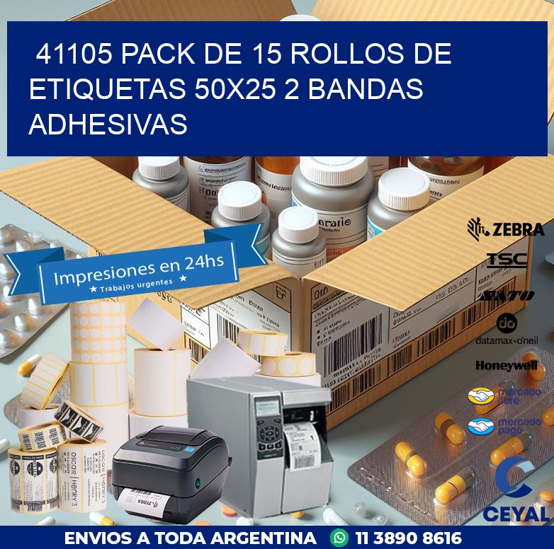 41105 PACK DE 15 ROLLOS DE ETIQUETAS 50X25 2 BANDAS ADHESIVAS