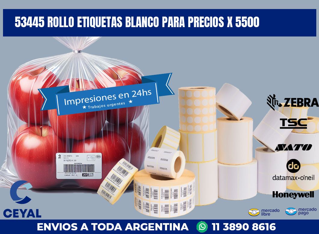 53445 ROLLO ETIQUETAS BLANCO PARA PRECIOS X 5500