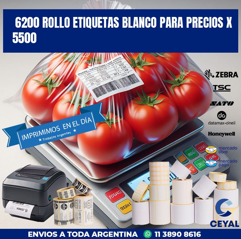 6200 ROLLO ETIQUETAS BLANCO PARA PRECIOS X 5500